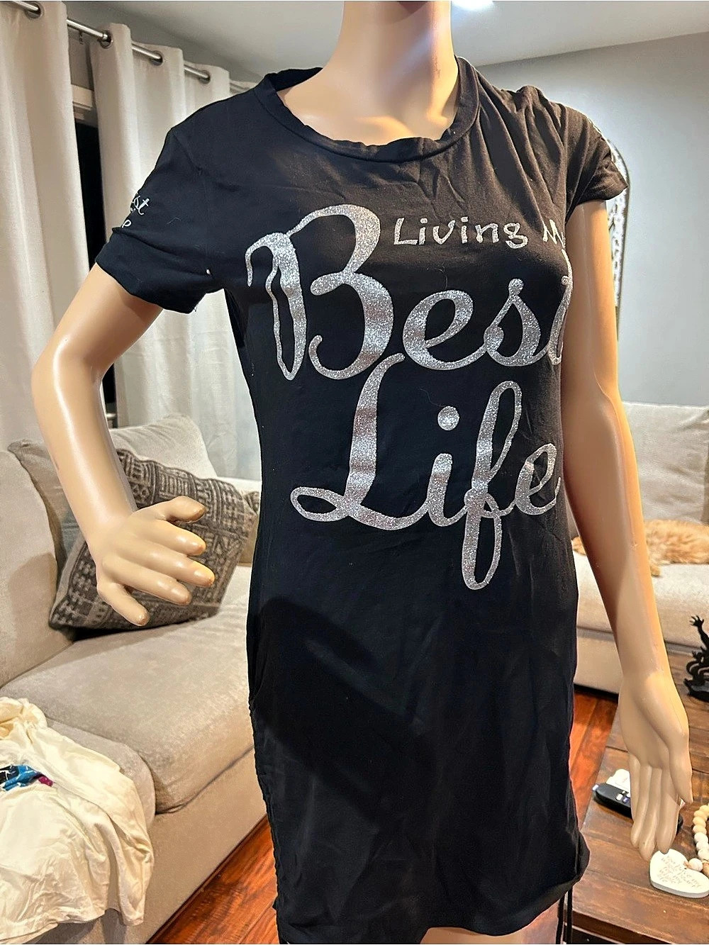 ON FIRE Graphic Mini Dress in Black Size Large